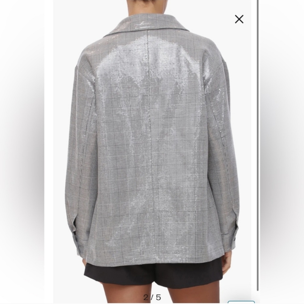 Avec Les Filles Oversize Sequin Plaid Shirt Jacket Gray/White - Picture 2 of 8